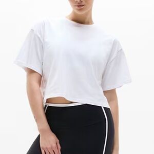 Athleta True Cotton Crop Tee White Short Sleeve Size Small Loose Fit Boxy